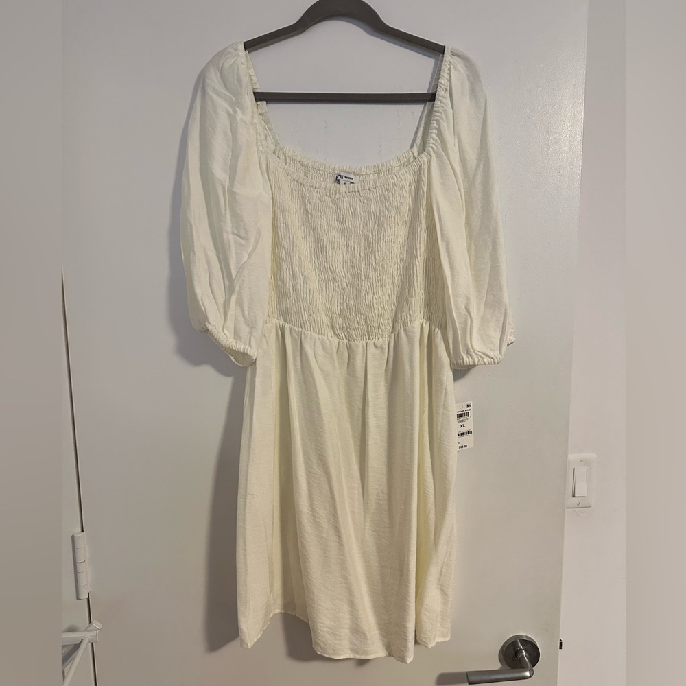 White Fit and Flare Smocked Style Bar III Dress